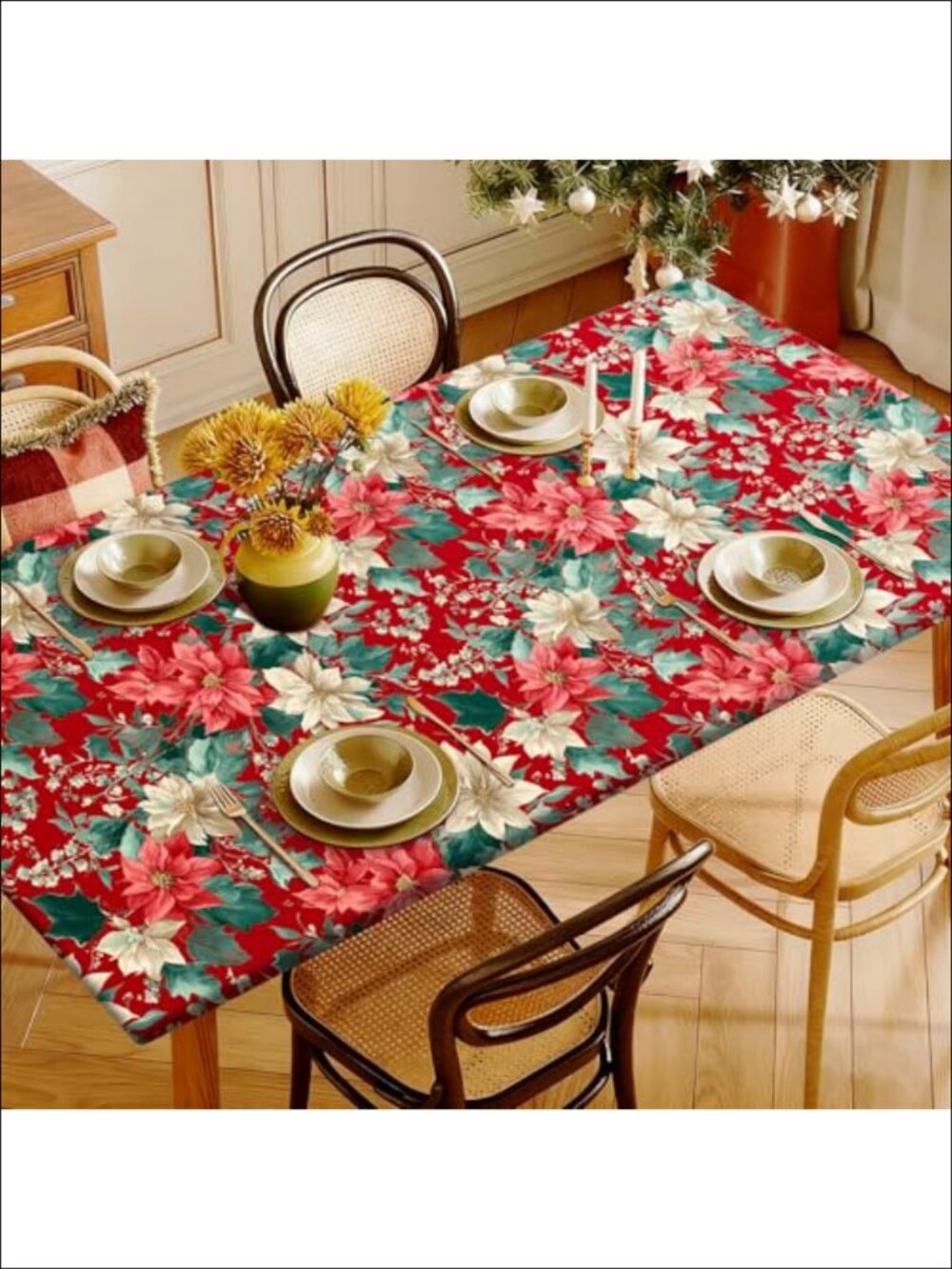 Fitted Christmas Tablecloth Rectangle 72x30 Waterproof Polyester Non-Slip